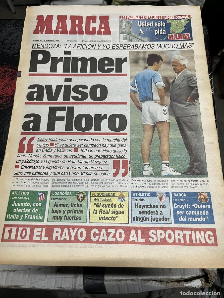 Coleccionismo deportivo: MARCA (10-12-1992) BENITO FLORO MENDOZA REAL MADRID RAYO 1-0 SPORTING GIJON JORNADA LIGA