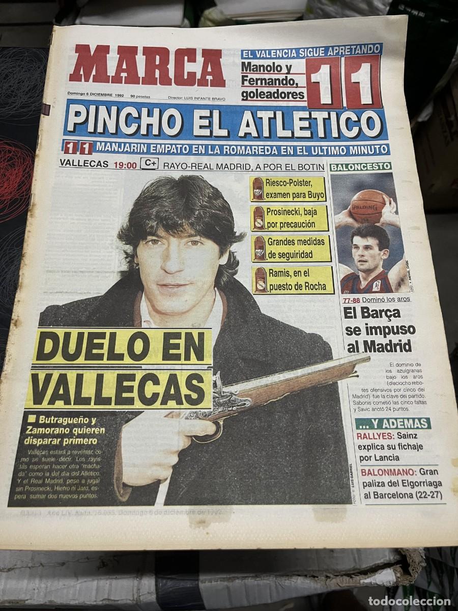 Coleccionismo deportivo: MARCA (6-12-1992) ZAMORANO JORNADA LIGA HOY RAYO REAL MADRID ATLETICO 1-1 VALENCIA CARLOS SAINZ
