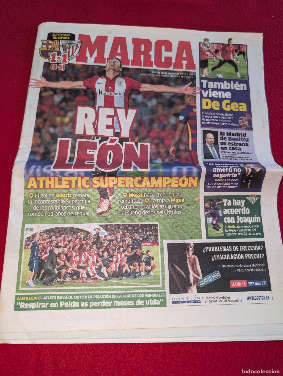 Coleccionismo deportivo: PERIODICO PRENSA agosto 2015 MARCA zona norte ATHLETIC BILBAO campeon SUPERCOPA GEA GASOL