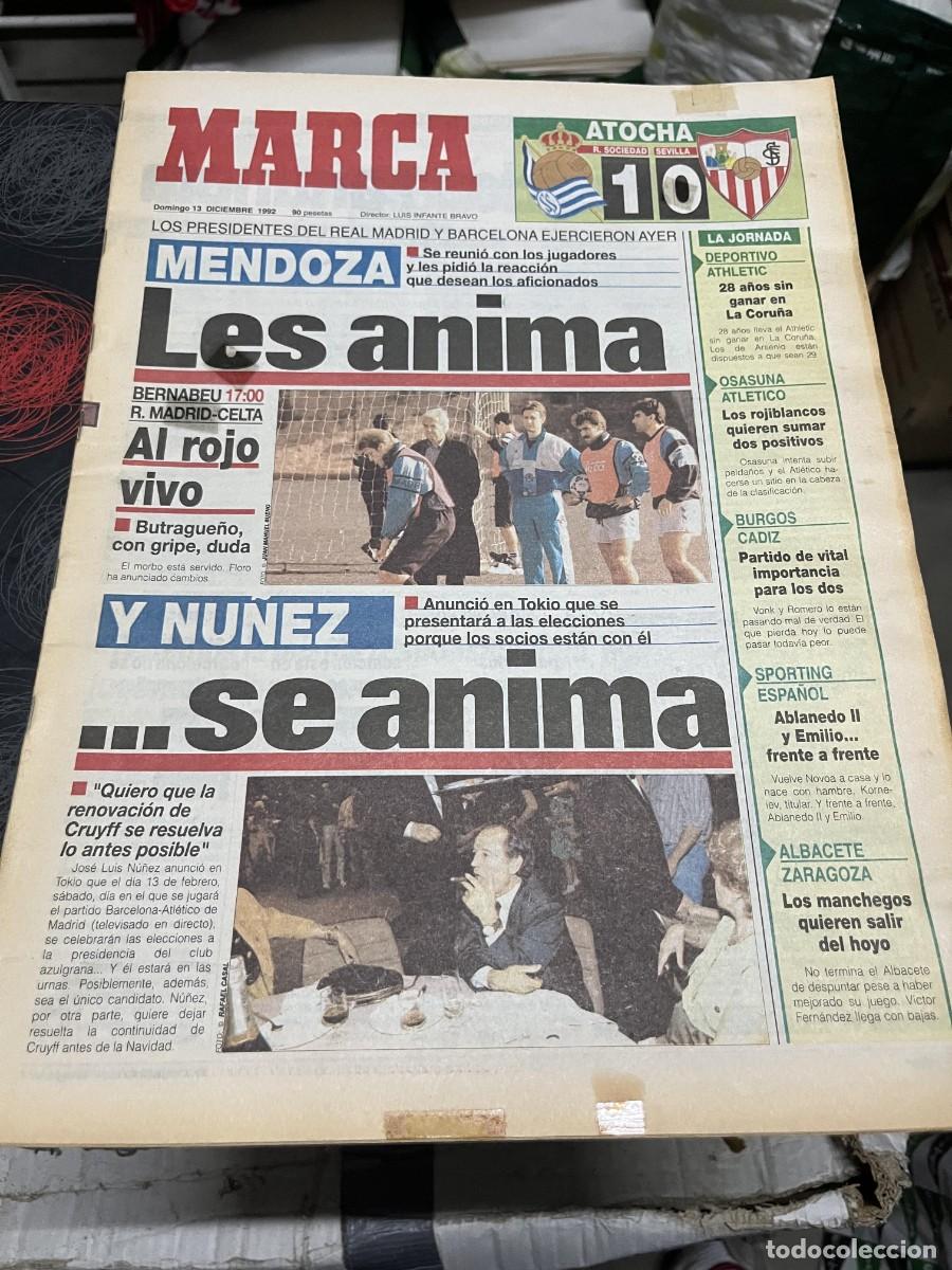 Coleccionismo deportivo: MARCA (13-12-1992) REAL SOCIEDAD 1-0 SEVILLA MENDOZA HOY REAL MADRID CELTA MARTIN VAZQUEZ
