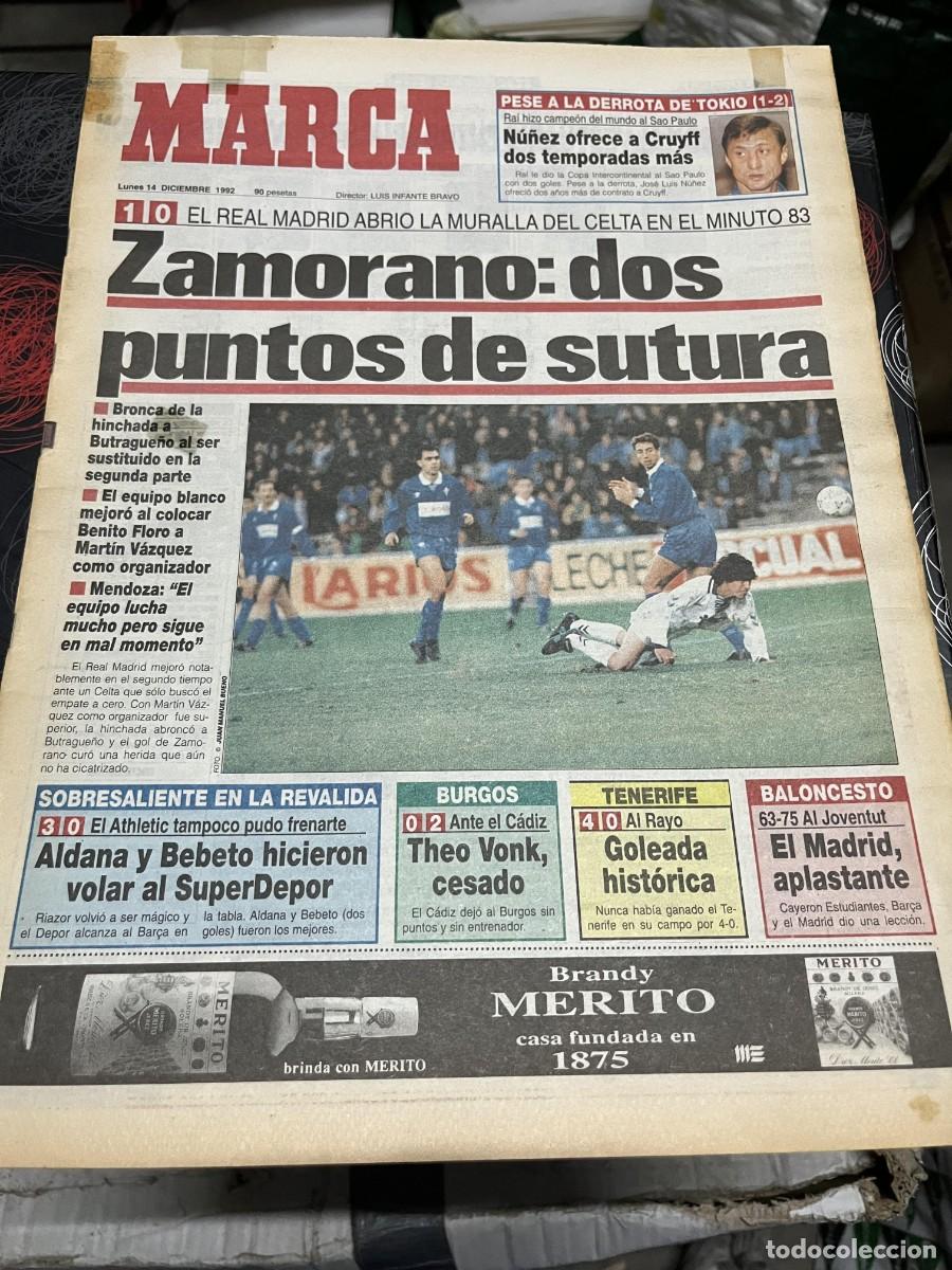 Coleccionismo deportivo: MARCA (14-12-1992) REAL MADRID 1-0 CELTA VIGO CRUYFF FINAL INTERCONTINENTAL BARCELONA SAO PAULO