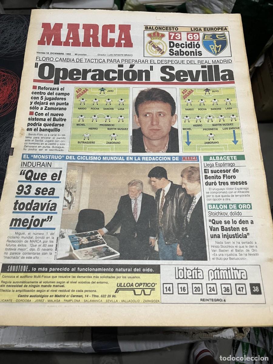 Coleccionismo deportivo: MARCA (18-12-1992) INDURAIN STOICHKOV BALON DE ORO VAN BASTEN BENITO FLORO REAL MADRID ESTUDIANTES