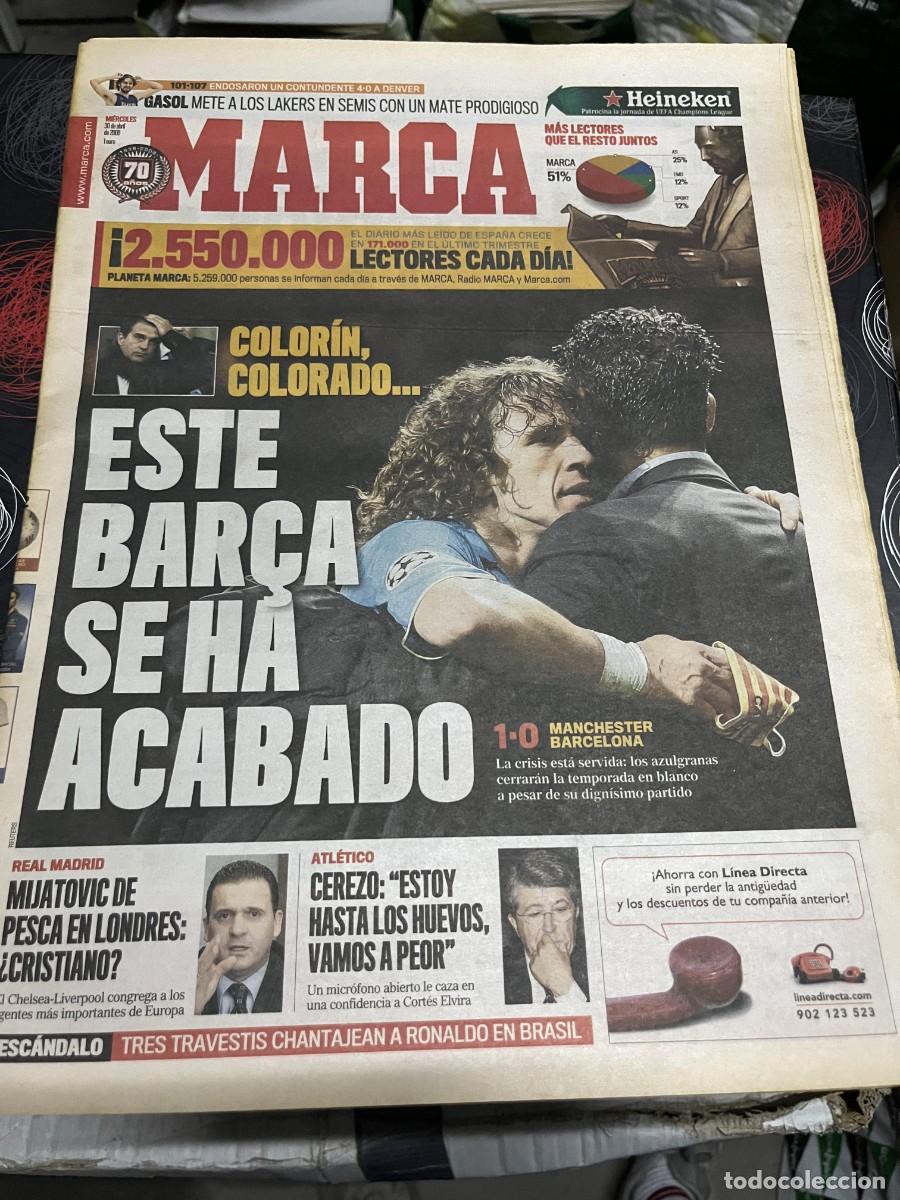 Coleccionismo deportivo: MARCA (30-4-2008) PUYOL MESSI RONALDO CHAMPIONS MANCHESTER UNITED 1-0 BARCELONA MIJATOVIC CEREZO