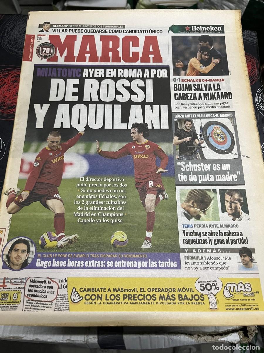 Coleccionismo deportivo: MARCA (2-4-2008) MIJATOVIC ROSSI AQUILANI SCHALKE 0-1 BARCELONA ALEMANY VILLAR GUIZA GAGO