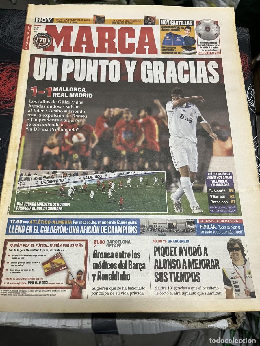 Coleccionismo deportivo: MARCA (6-4-2008) MALLORCA 1-1 REAL MADRID LIDER HOY ATLETICO ALMERIA GP BAHREIM ALONSO FORLAN