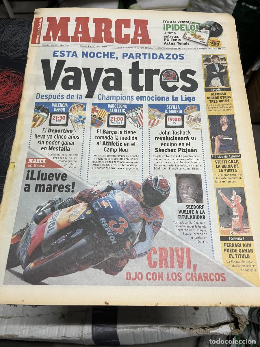 Coleccionismo deportivo: MARCA (23-10-1999) HOY VALENCIA DEPORTIVO CORU&Ntilde;A BARCELONA ATHLETIC SEVILLA REAL MADRID JORNADA LIGA