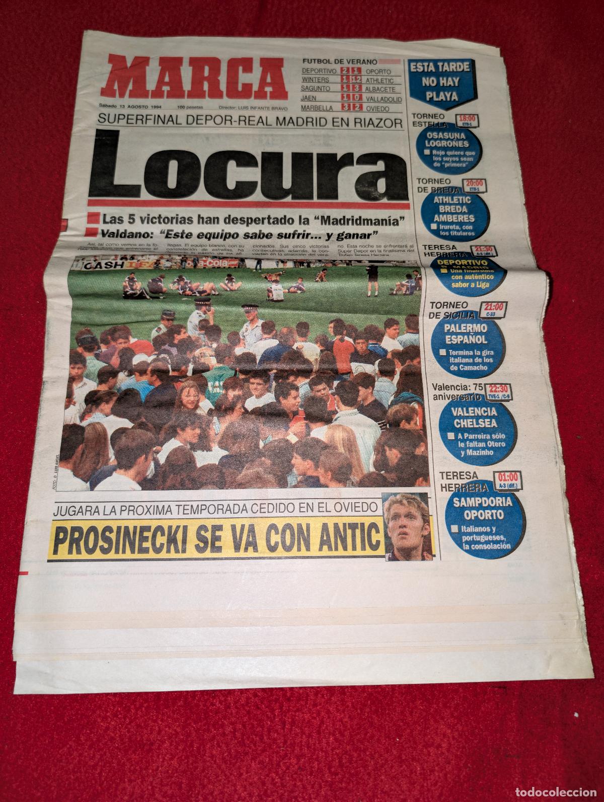 Coleccionismo deportivo: PERIODICO PRENSA agosto 1994 MARCA zona norte MADRID VALDANO PROSINECKI BRAGADO ROMARIO TOSHACK
