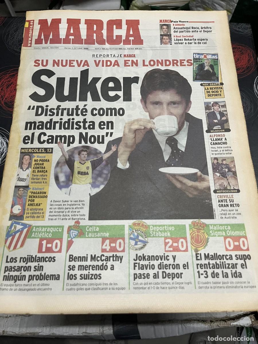 Coleccionismo deportivo: MARCA(1-10-1999)SUKER ANKARAGUCU 1-0 ATLETICO CELTA 4-0 LAUSANNE DEPORTIVO 2-0 STABAEK LOPEZ REKARTE