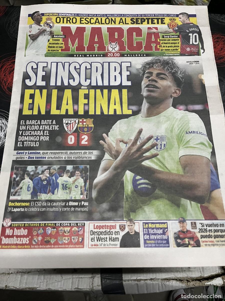 Coleccionismo deportivo: MARCA (9-1-2025)SUPERCOPA ESPA&Ntilde;A ATHLETIC BILBAO 0-2 BARCELONA HOY REAL MADRID MALLORCA LAMINE YAMAL