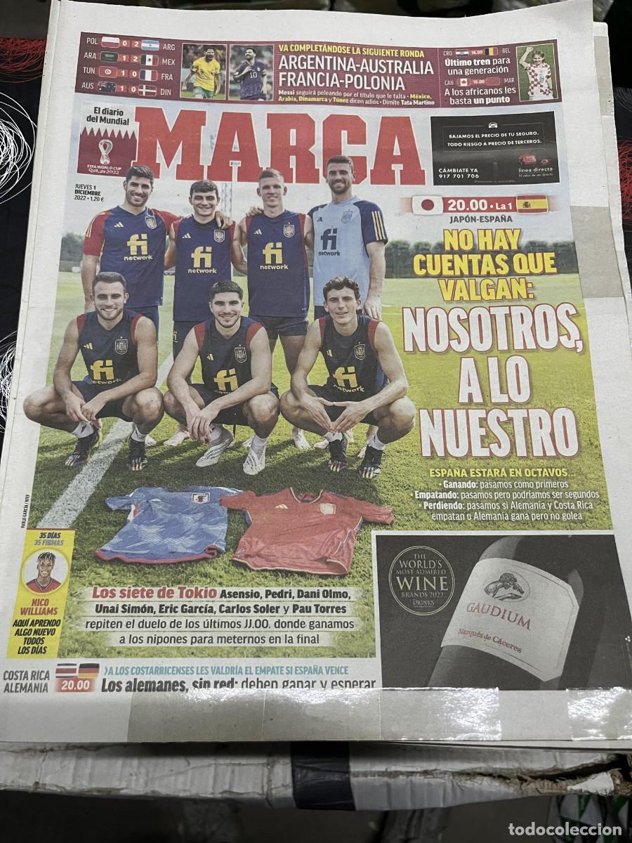 Coleccionismo deportivo: MARCA (1-12-2022) HOY MUNDIAL FUTBOL JAPON ESPA&Ntilde;A NICO WILLIAMS ARGENTINA AUSTRALIA FRANCIA POLONIA