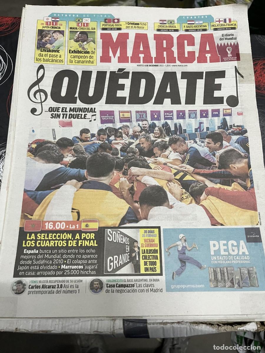 Coleccionismo deportivo: MARCA (6-12-2022) MUNDIAL FUTBOL HOY MARRUECOS ESPA&Ntilde;A JAPON 1-1 CROACIA BRASIL 4-1 COREA
