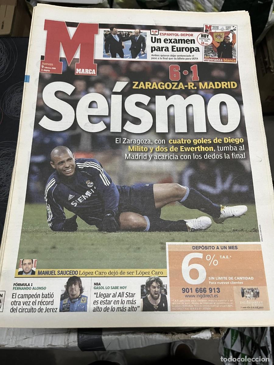 Coleccionismo deportivo: MARCA(9-2-2006)HOY ESPANYOL DEPORTIVO CORU&Ntilde;A ZARAGOZA 6-1 REAL MADRID DIEGO MILITO MARIA JOSE RIENDA