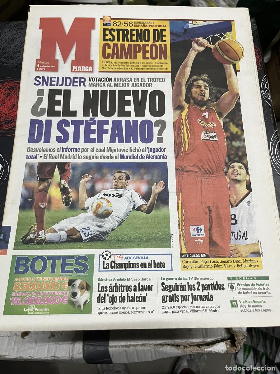 Coleccionismo deportivo: MARCA (4-9-2007) PAU GASOL EUROBASKET ESPA&Ntilde;A 82-56 PORTUGAL SNEIJDER AEK 1-4 SEVILLA ALBERTO PUIG