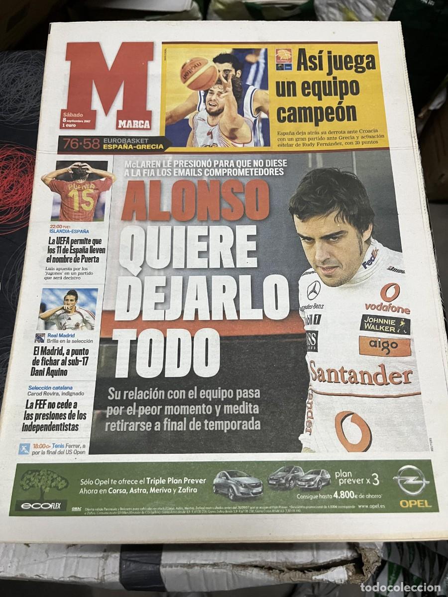 Coleccionismo deportivo: MARCA (8-9-2007) FERNANDO ALONSO ESPIONAJE FORMULA 1 HOY ISLANDIA ESPA&Ntilde;A EUROBASKET DAVID FERRER
