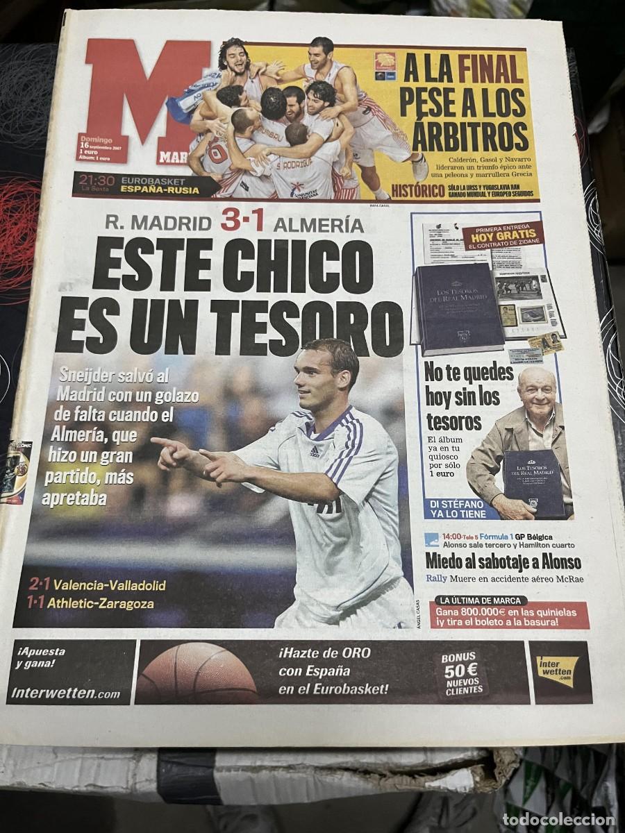 Coleccionismo deportivo: MARCA (16-9-2007) HOY FINAL EUROBASKET ESPA&Ntilde;A GRECIA REAL MADRID 3-1 ALMERIA SNEIJDER JORNADA LIGA