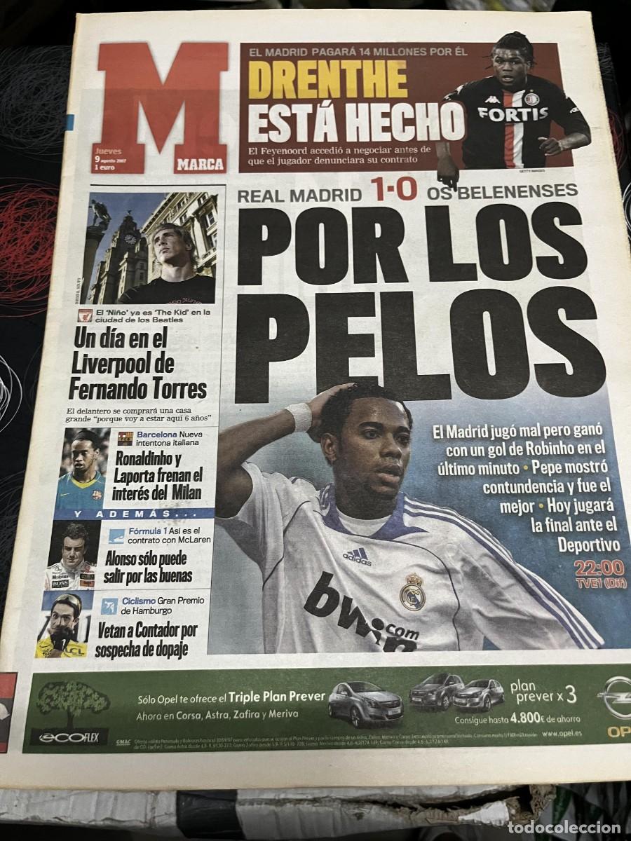 Coleccionismo deportivo: MARCA (9-8-2007) REAL MADRID 1-0 OS BELENENSES DRENTHE FERNANDO TORRES ROBINHO RONALDINHO BEISBOL