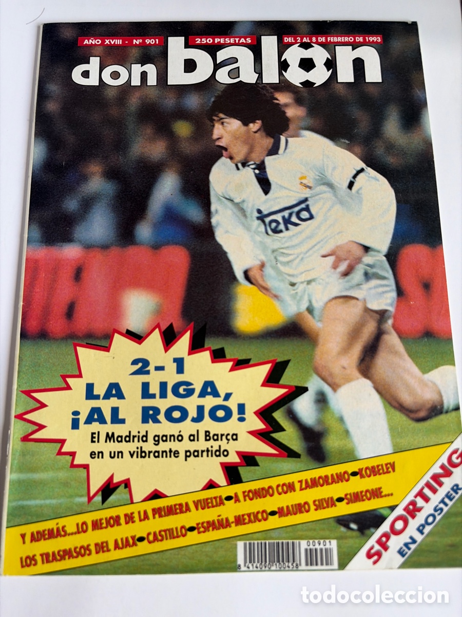 Coleccionismo deportivo: Revista Don Bal&oacute;n Febrero 1993 901 Real Madrid Barcelona Zamorano, Poster Sporting