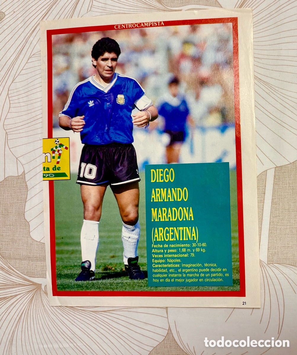 Coleccionismo deportivo: MARADONA -Lote 4 Hojas Originales Don Bal&oacute;n 1990 - &rdquo;Los Cracks de Italia 90&rdquo; (Completo P&aacute;g. 15 a 22)