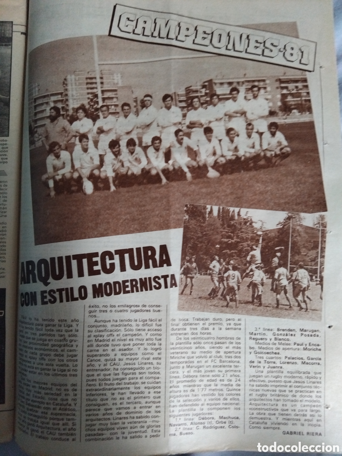 Coleccionismo deportivo: Prensa CD Arquitectura gana liga de Rugby 1981
