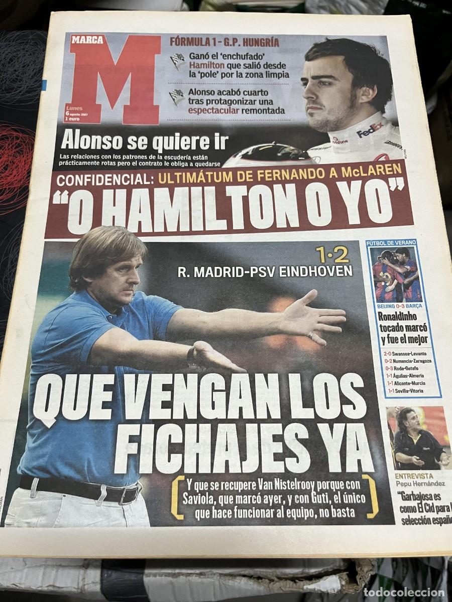 Coleccionismo deportivo: MARCA (6-8-2007)FERNANDO ALONSO FORMULA 1 HAMILTON MCLAREN REAL MADRID 1-2 PSV BEIJING 0-3 BARCELONA