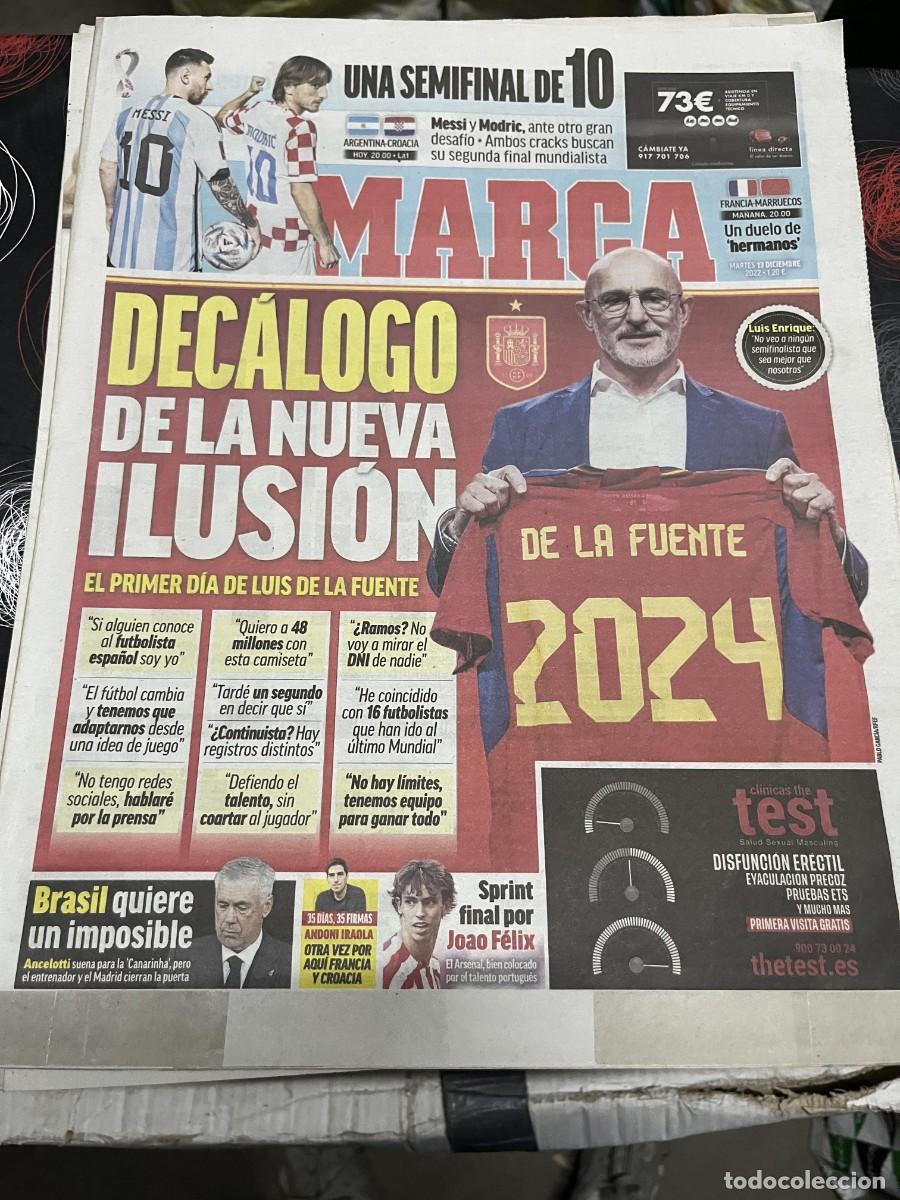 Coleccionismo deportivo: MARCA (13-11-2022) MUNDIAL QATAR LUIS DE LA FUENTE SELECCION ESPA&Ntilde;A HOY ARGENTINA CROACIA