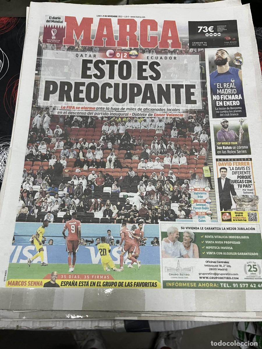 Coleccionismo deportivo: MARCA(21-11-2022)MUNDIAL FUTBOL QATAR 0-2 ECUADOR FIFA BENZEMA JON RAHM GOLF ENTREVISTA DAVID FERRER