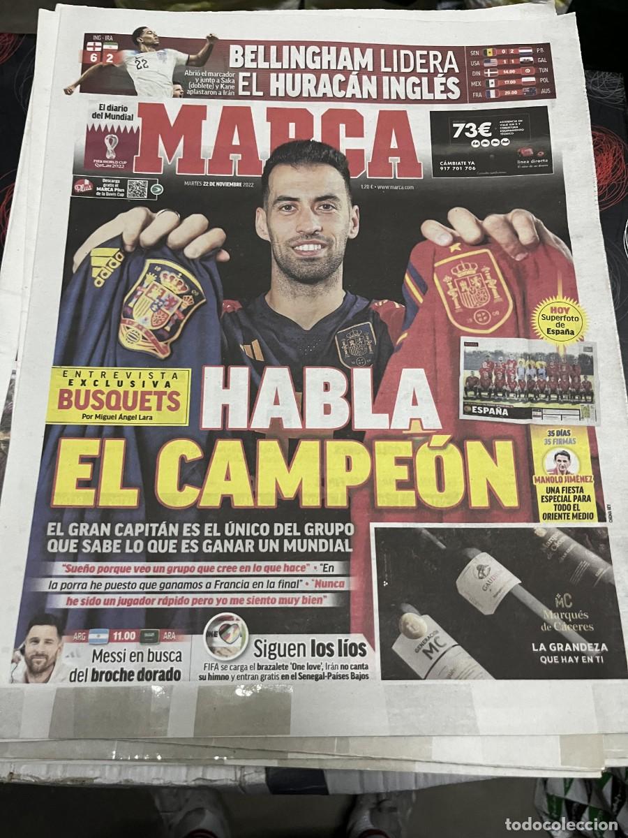 Coleccionismo deportivo: MARCA (22-11-2022)MUNDIAL FUTBOL QATAR BELLINGHAM INGLATERRA ENTREVISTA EXCLUSIVA BUSQUETS