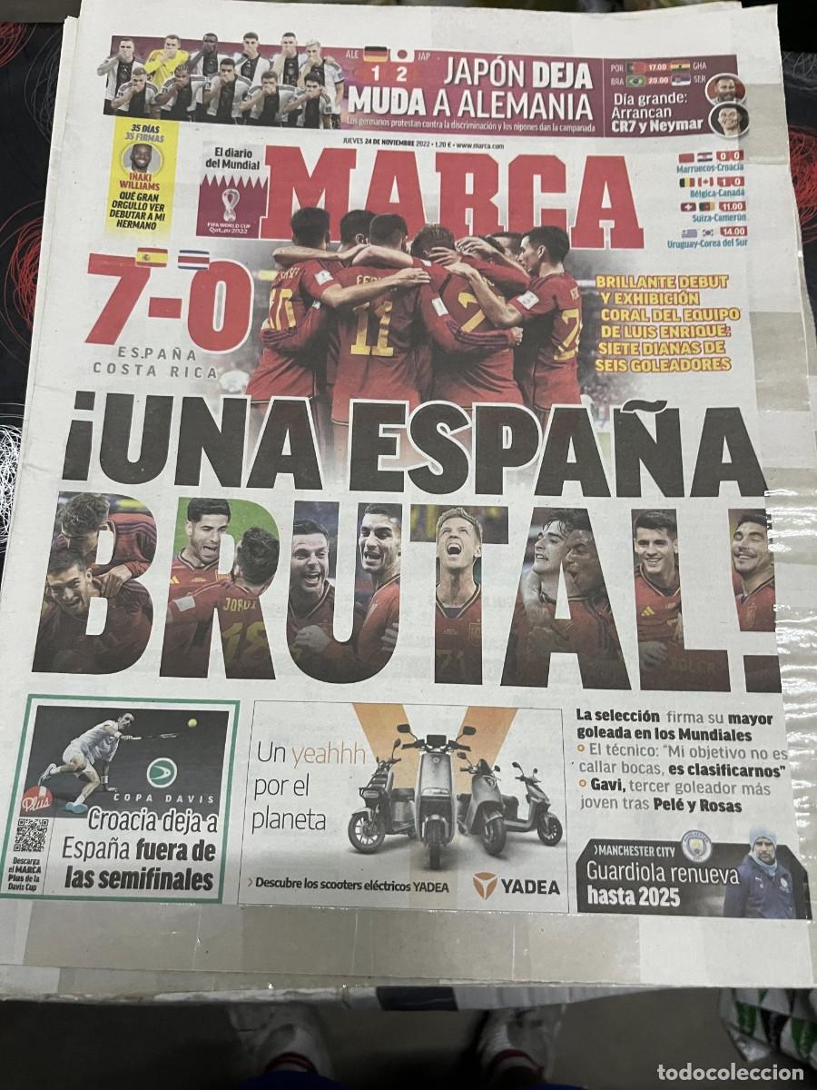 Coleccionismo deportivo: MARCA (24-11-2022) MUNDIAL QATAR ESPA&Ntilde;A 7-0 COSTA RICA I&Ntilde;AKI WILLIAMS COPA DAVIS CROACIA