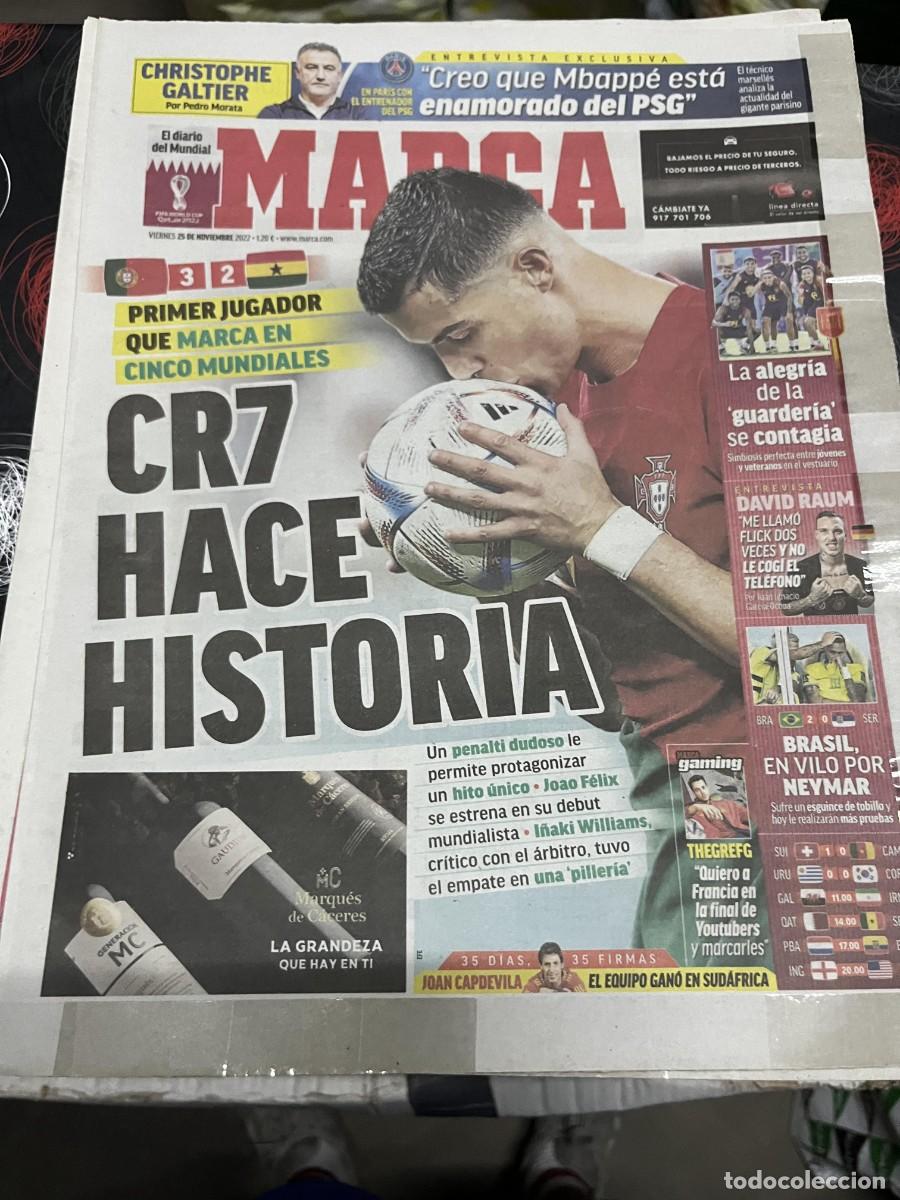 Coleccionismo deportivo: MARCA (25-11-2022) MUNDIAL QATAR PORTUGAL 3-2 GHANA CRISTIANO RONALDO RECORD 5 MUNDILES GOL