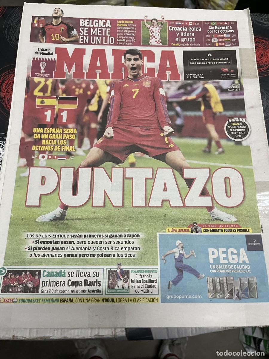 Coleccionismo deportivo: MARCA (28-11-2022) MUNDIAL QATAR ESPA&Ntilde;A 1-1 ALEMANIA MORATA BELGICA 0-2 MARRUECOS CROACIA 4-1 CANADA