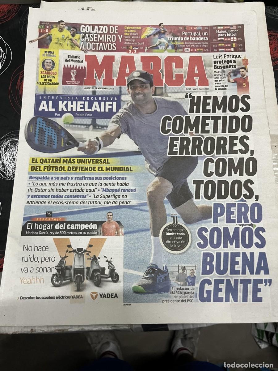 Coleccionismo deportivo: MARCA (29-11-2022) MUNDIAL QATAR BRASIL 1-0 SUIZA PORTUGAL 0-2 URUGUAY ENTREVISTA AL KHELAIFI