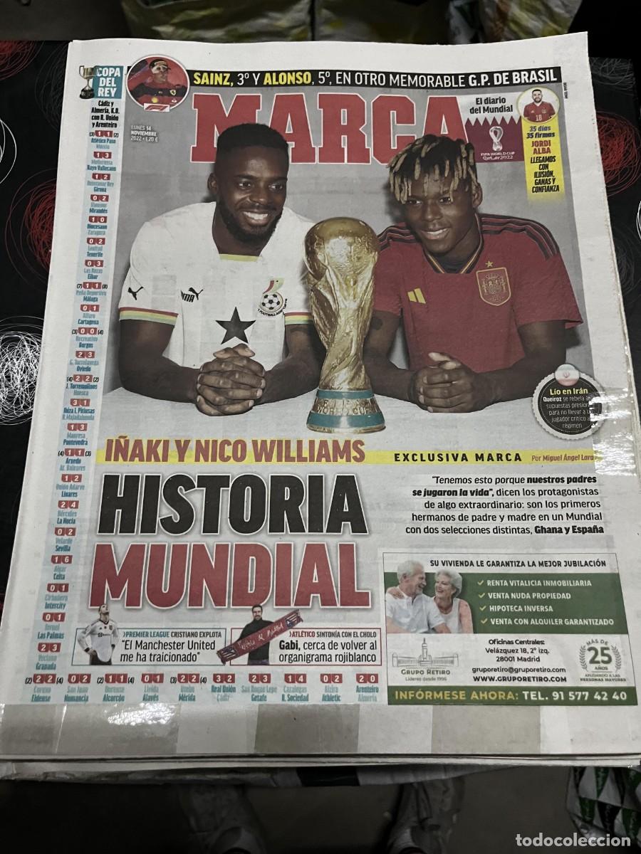 Coleccionismo deportivo: MARCA (14-11-2022) MUNDIAL QATAR JORDI ALBA ENTREVISTA EXCLUSIVA I&Ntilde;AKI NICO WILLIAMS