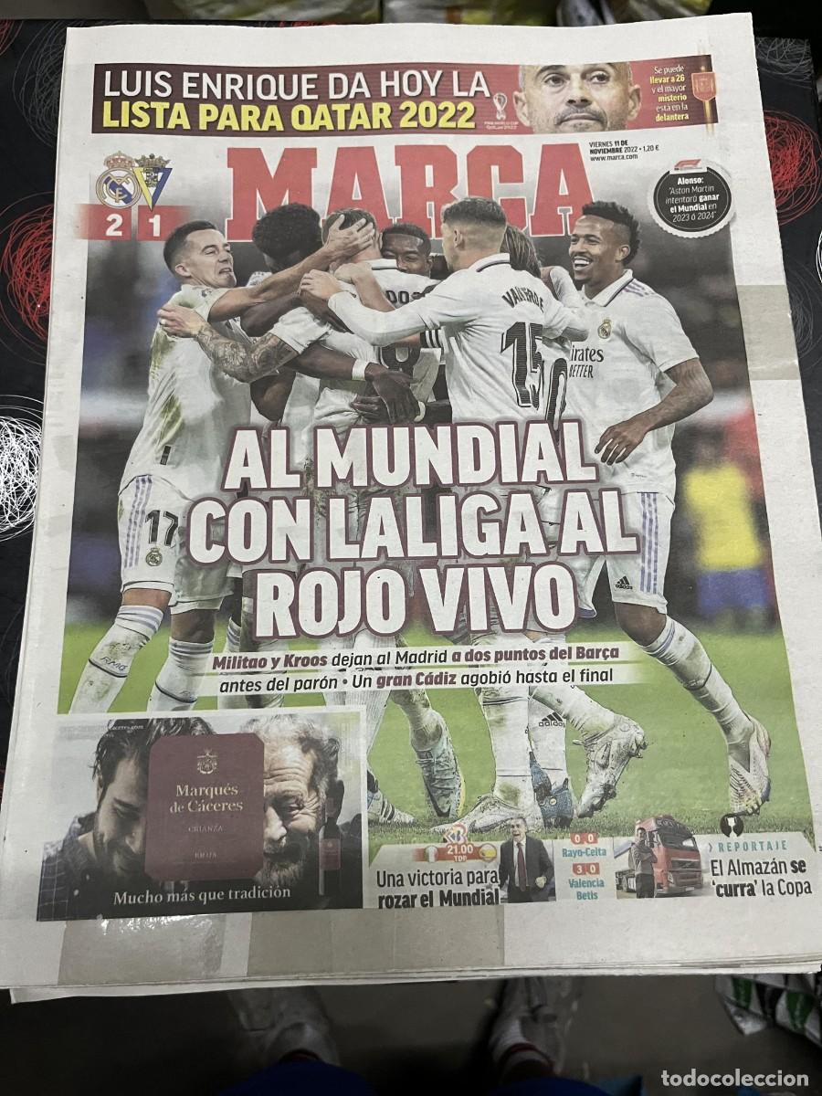 Coleccionismo deportivo: MARCA (11-11-2022) MUNDIAL QATAR REAL MADRID 2-1 CADIZ LUIS ENRIQUE JORNADA LIGA