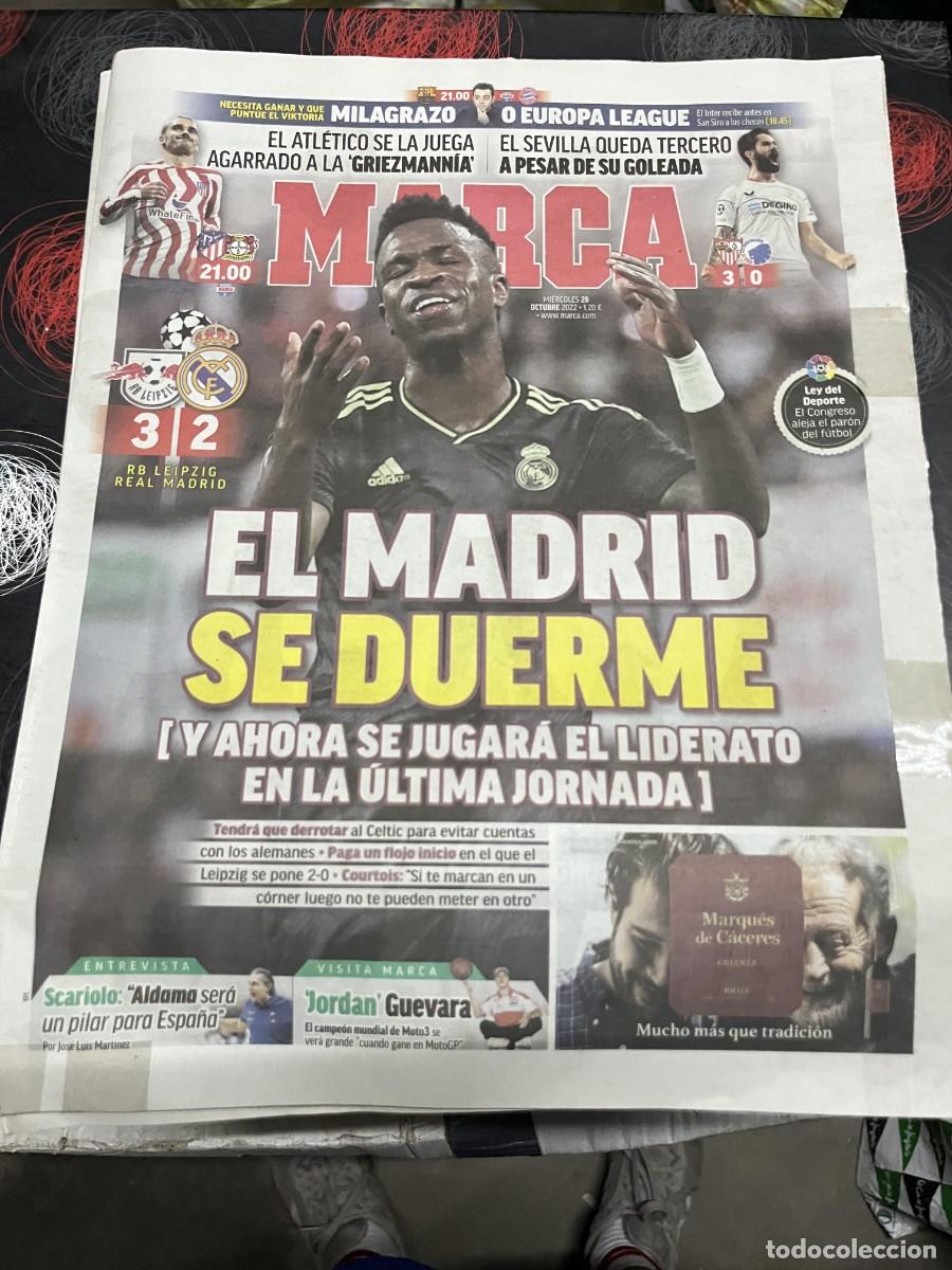 Coleccionismo deportivo: MARCA(26-10-2022)CHAMPIONS RB LEIPZIG 3-2 REAL MADRID HOY ATLETICO LEVERKUSEN SEVILLA 3-0 COPENHAGUE