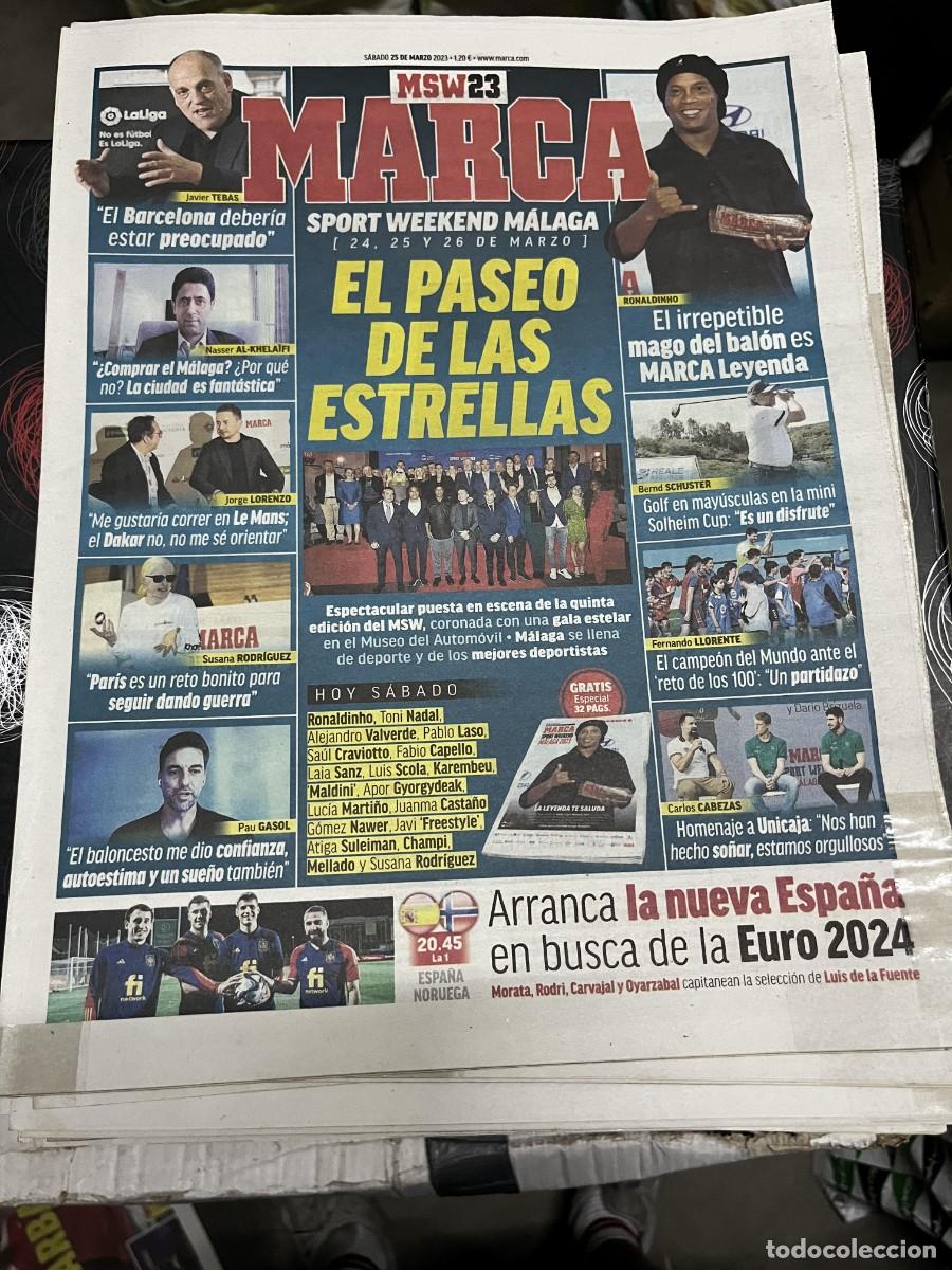 Coleccionismo deportivo: MARCA (25-3-2023) JAVIER TEBAS SPORT WEEKEND MALAGA MARCA LEYENDA RONALDINHO SCHUSTER GASOL