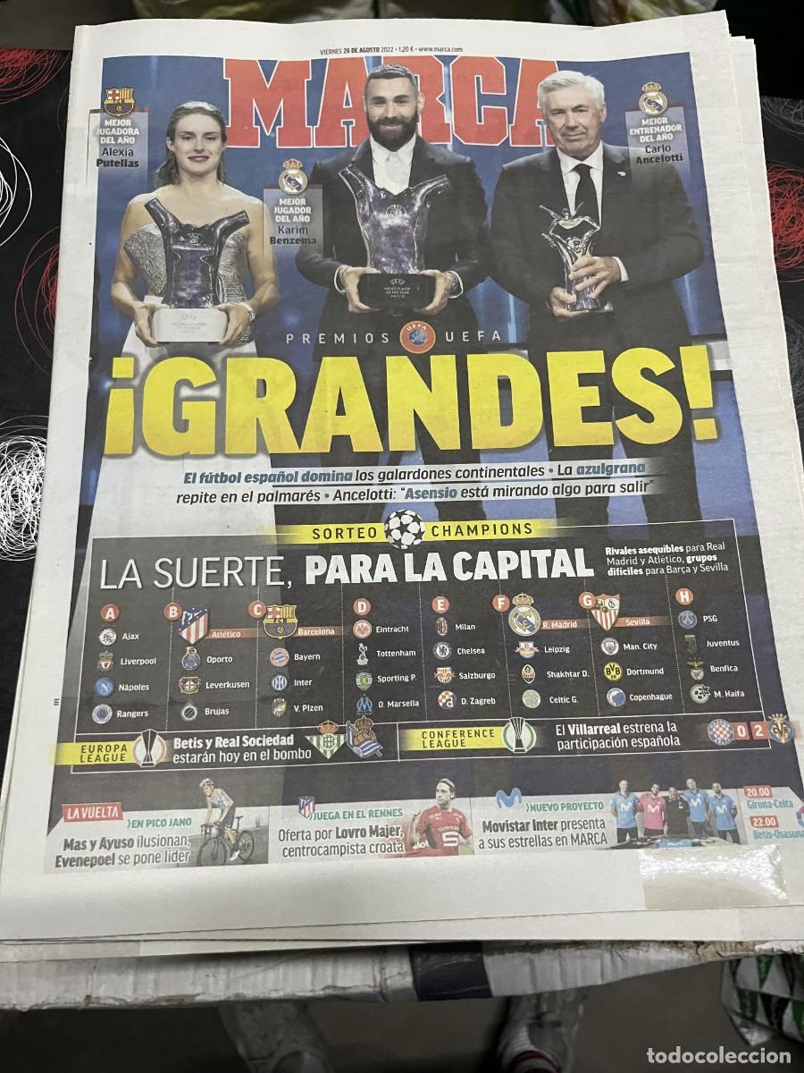 Coleccionismo deportivo: MARCA (26-8-2022) PREMIOS UEFA BENZEMA CARLO ANCELOTTI REAL MADRID ALEXIA PUTELLAS SORTEO CHAMPIONS
