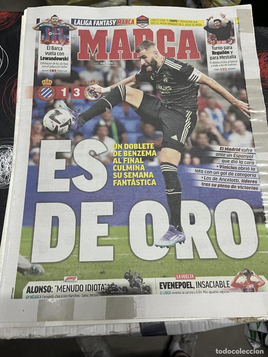 Coleccionismo deportivo: MARCA (29-8-2022) HOY ESPANYOL 1-3 REAL MADRID BENZEMA BARCELONA 4-0 VALLADOLID VALENCIA ATLETICO