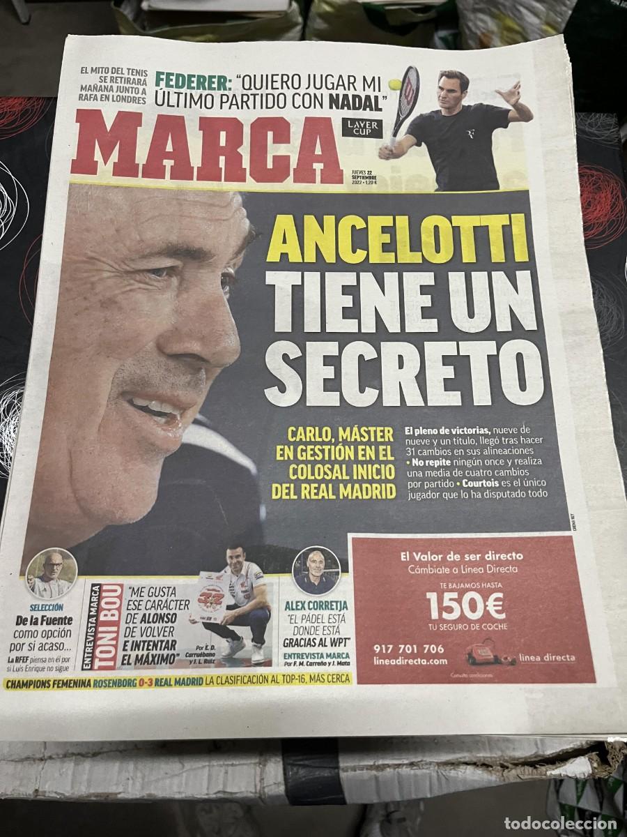 Coleccionismo deportivo: MARCA (22-9-2022) TENIS FEDERER CARLO ANCELOTTI ENTREVISTA TONI BOU ALEX CORRETJA DE LA FUENTE