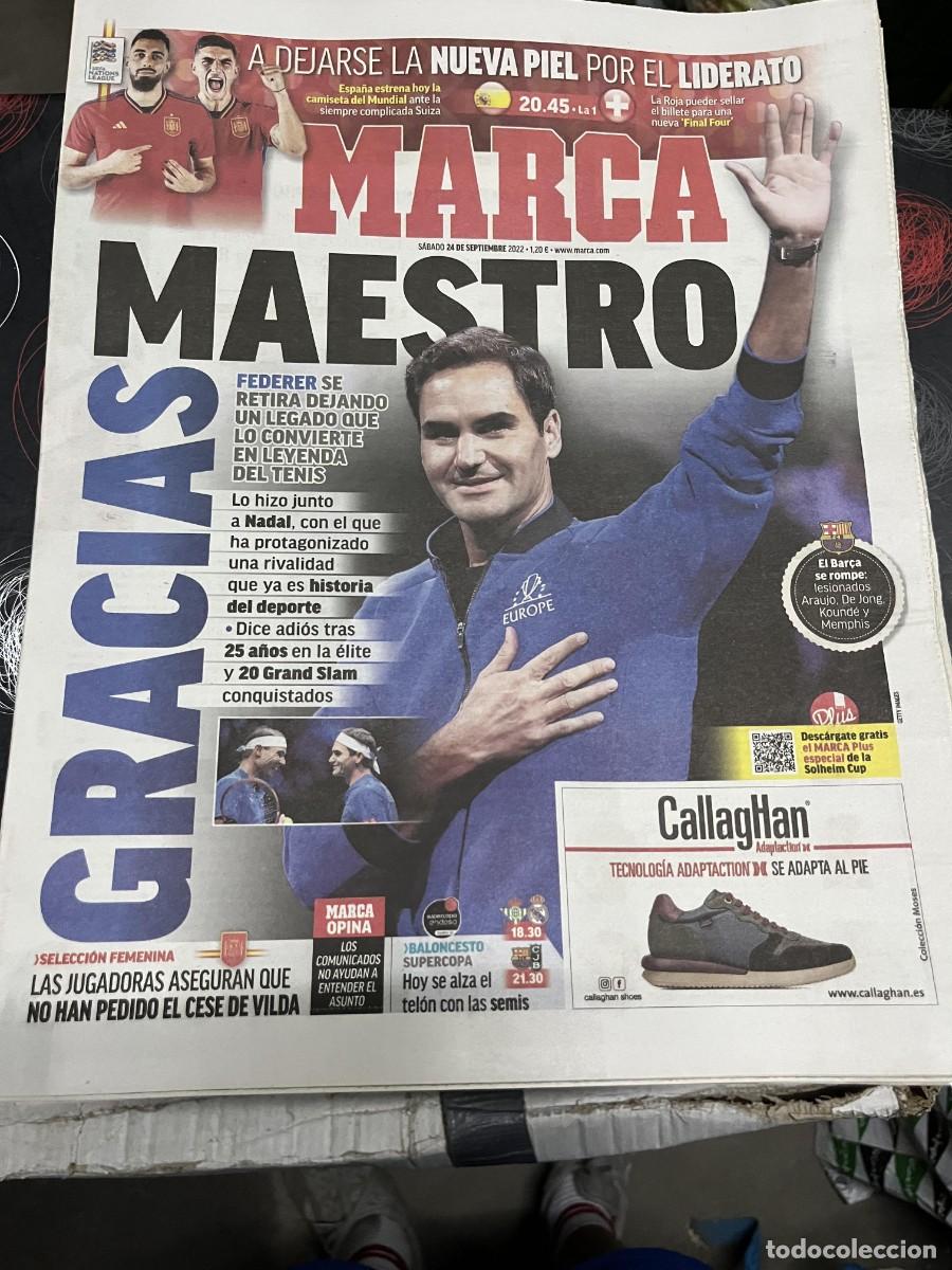 Coleccionismo deportivo: MARCA (24-9-2022) DESPEDIDA TENIS ROGER FEDERER NADAL HOY ESPA&Ntilde;A SUIZA SUPERCOPA BALONCESTO