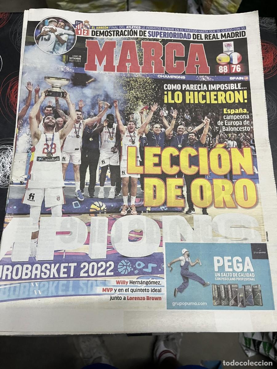 Coleccionismo deportivo: MARCA (19-9-2022) CAMPEON FINAL EUROBASKET ESPA&Ntilde;A 88-76 FRANCIA ATLETICO 1-2 REAL MADRID