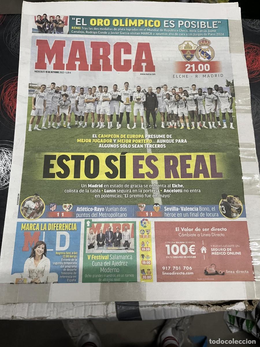 Coleccionismo deportivo: MARCA (19-10-2022) HOY ELCHE REAL MADRID BALON DE ORO BENZEMA COURTOIS ATLETICO 1-1 RAYO