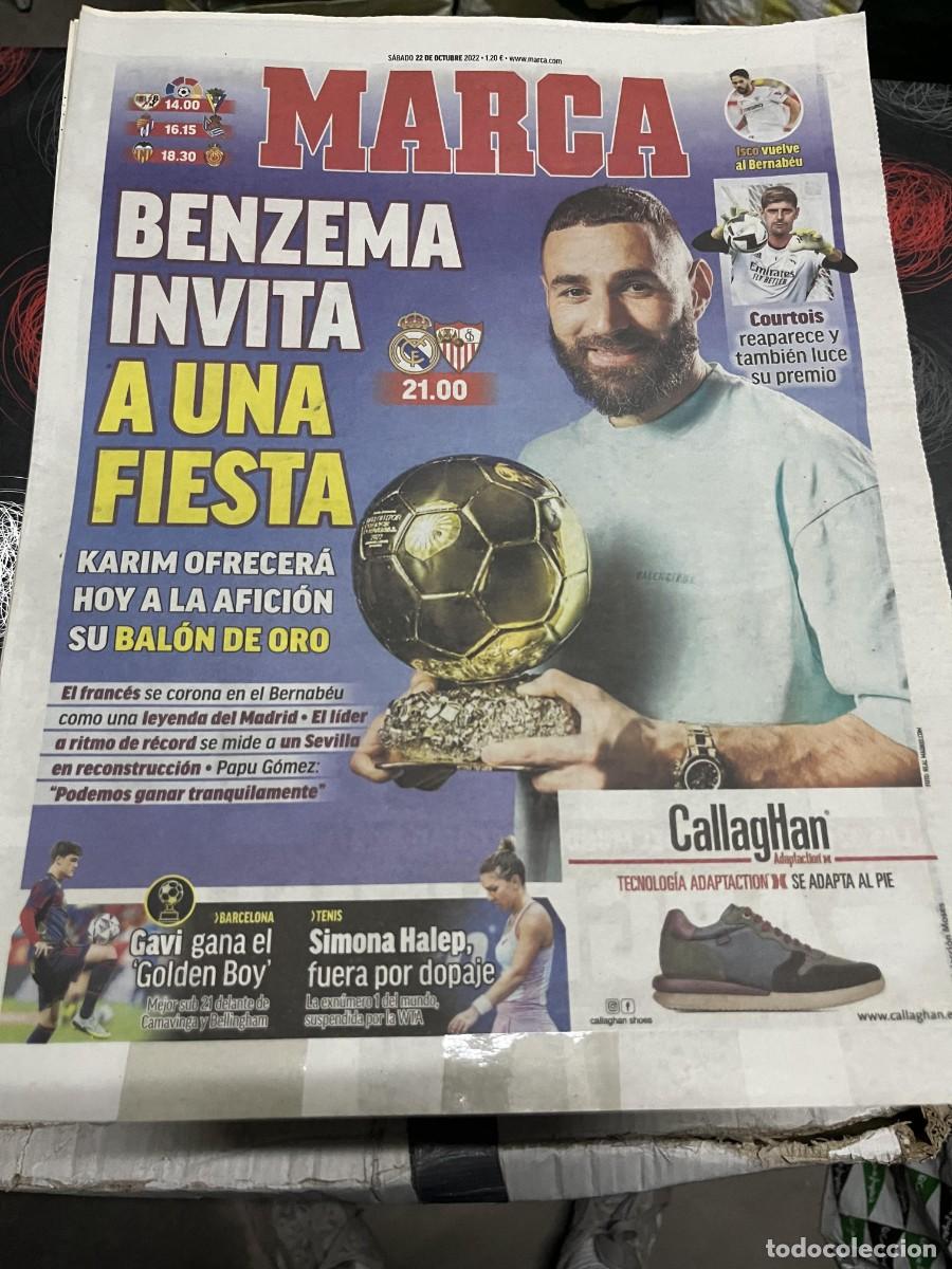 Coleccionismo deportivo: MARCA (22-10-2022) BALON DE ORO BENZEMA HOY REAL MADRID SEVILLA COURTOIS GOLDEN BOY GAVI