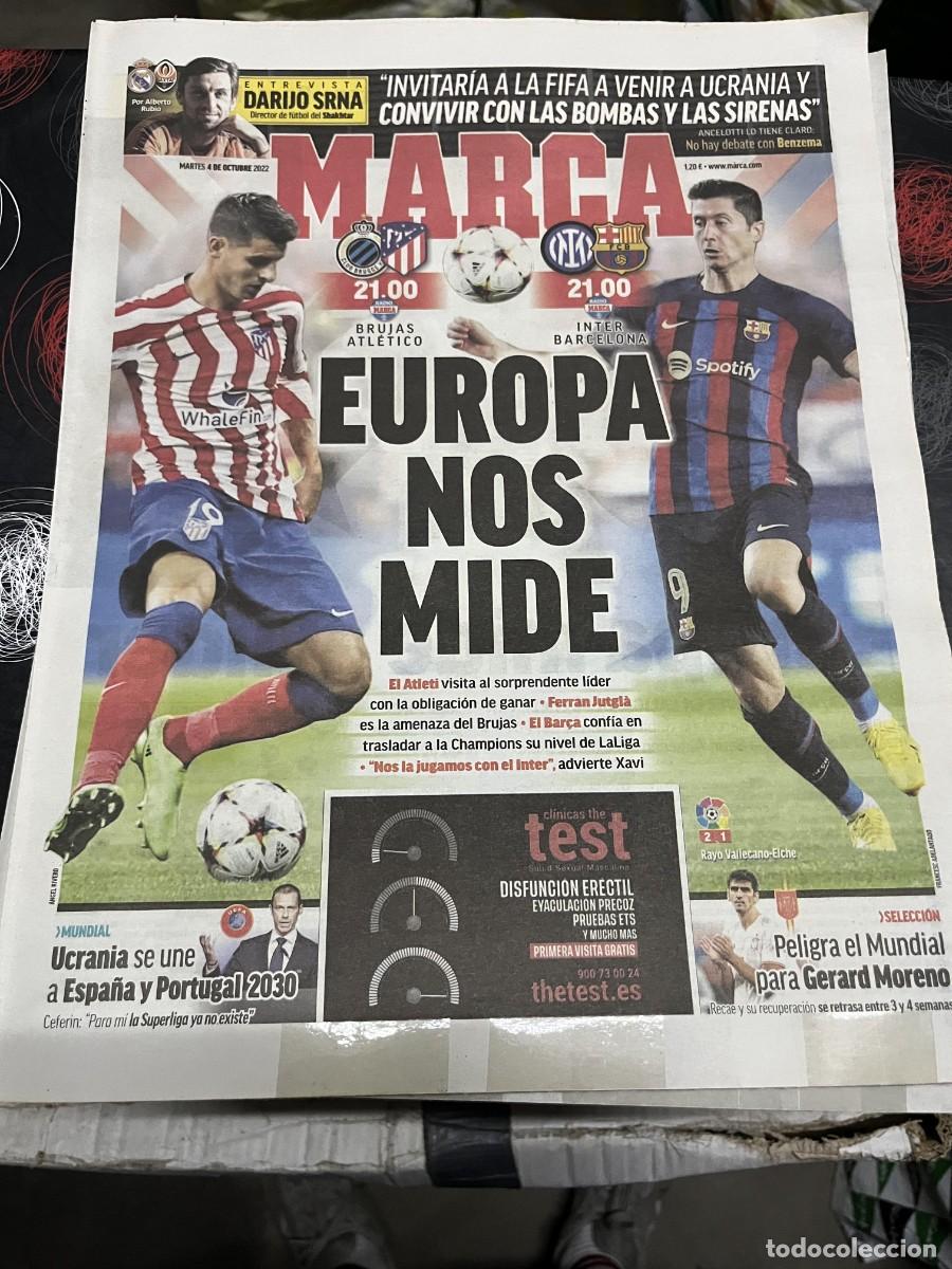 Coleccionismo deportivo: MARCA (4-10-2022) HOY CHAMPIONS BRUGGE ATLETICO INTER MILAN BARCELONA GERARD MORENO