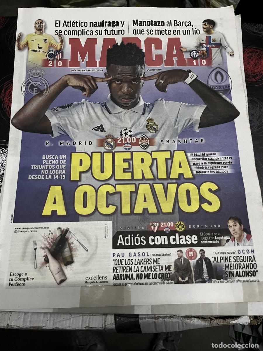 Coleccionismo deportivo: MARCA(5-10-2022)CHAMPIONS BRUGGE 2-0 ATLETICO INTER MILAN 1-0 BARCELONA REAL MADRID SHAKHTAR DONETSK