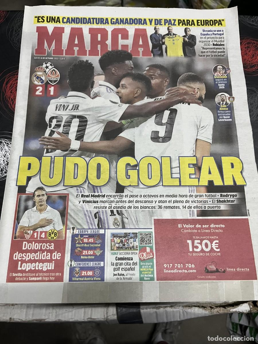 Coleccionismo deportivo: MARCA (6-10-2022) CHAMPIONS REAL MADRID 2-1 SHAKHTAR DONETSK XABI ALONSO SEVILLA 1-4 DORTMUND