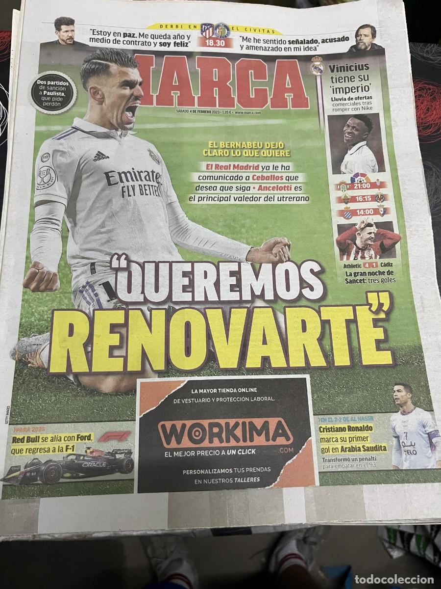 Coleccionismo deportivo: MARCA (4-2-2023) CEBALLOS HOY ATLETICO MADRID GETAFE VINICIUS ATHLETIC 4-1 CADIZ CRISTIANO RONALDO
