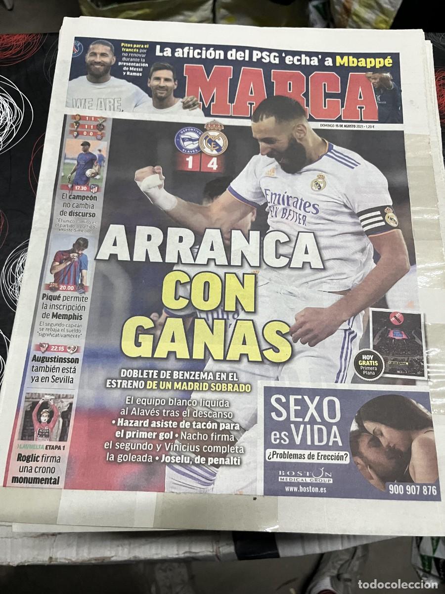 Coleccionismo deportivo: MARCA (15-8-2021)ALAVES 1-4 REAL MADRID BENZEMA MBAPPE PSG NALLORCA 1-1 BETIS HOY CELTA ATLETICO