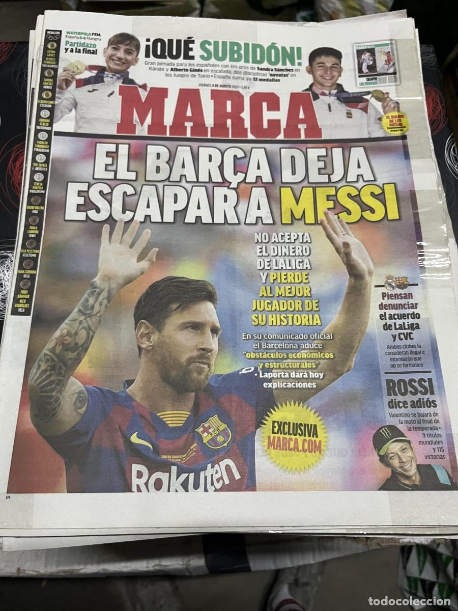 Coleccionismo deportivo: MARCA (6-8-2021) ADIOS LIONEL MESSI MEDALLA ALBERTO GINES SANDRA SANCHEZ DESPEDIDA ROSSI