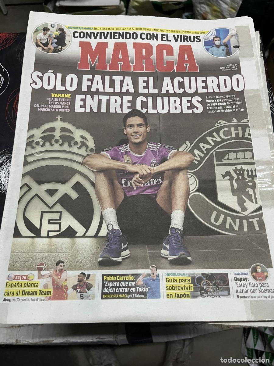 Coleccionismo deportivo: MARCA (20-7-2021) VARANE FICHAJE MANCHESTER UNITED REAL MADRID BALONCESTO USA 83-76 ESPA&Ntilde;A