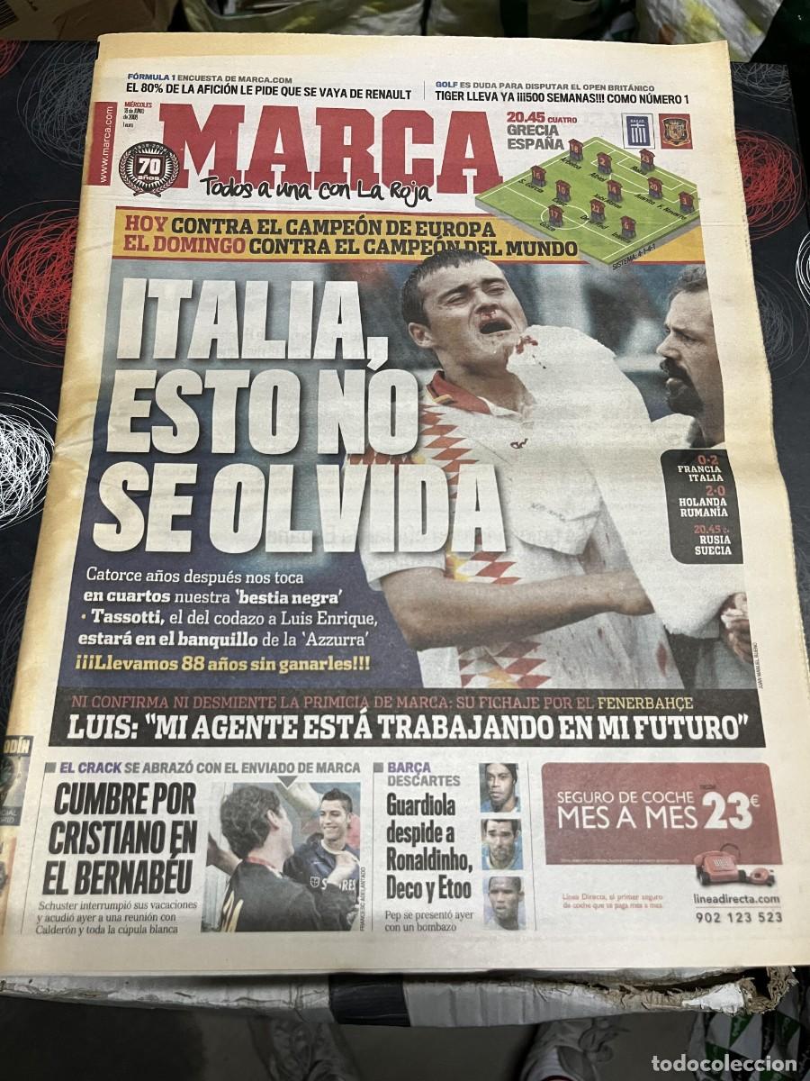 Coleccionismo deportivo: MARCA (18-6-2008) EURO EUROCOPA HOY GRECIA ESPA&Ntilde;A LUIS ENRIQUE TASSOTTI CODAZO FRANCIA 0-2 ITALIA